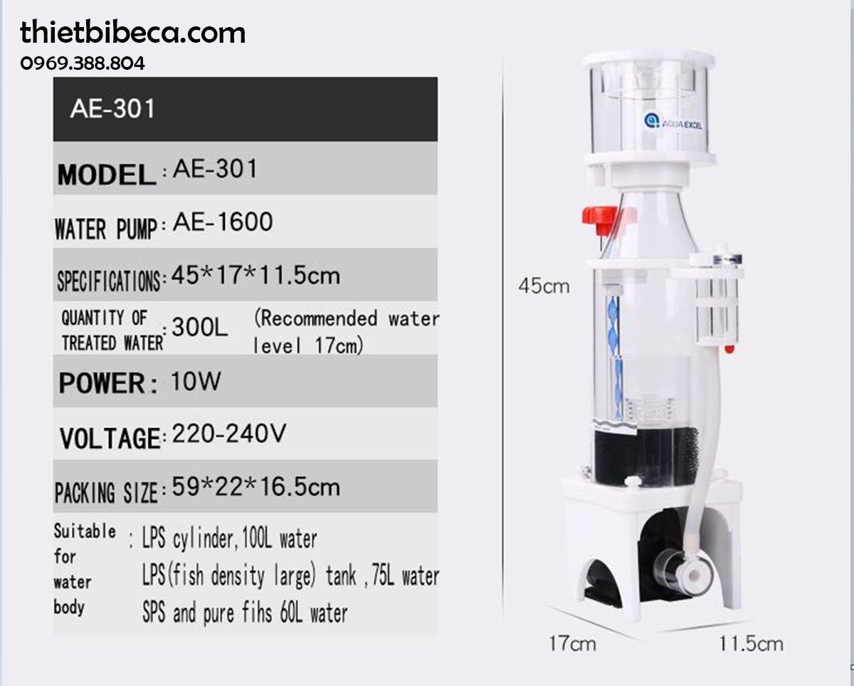 Máy tách bọt Aqua Excel AE 301 Protein Skimmer