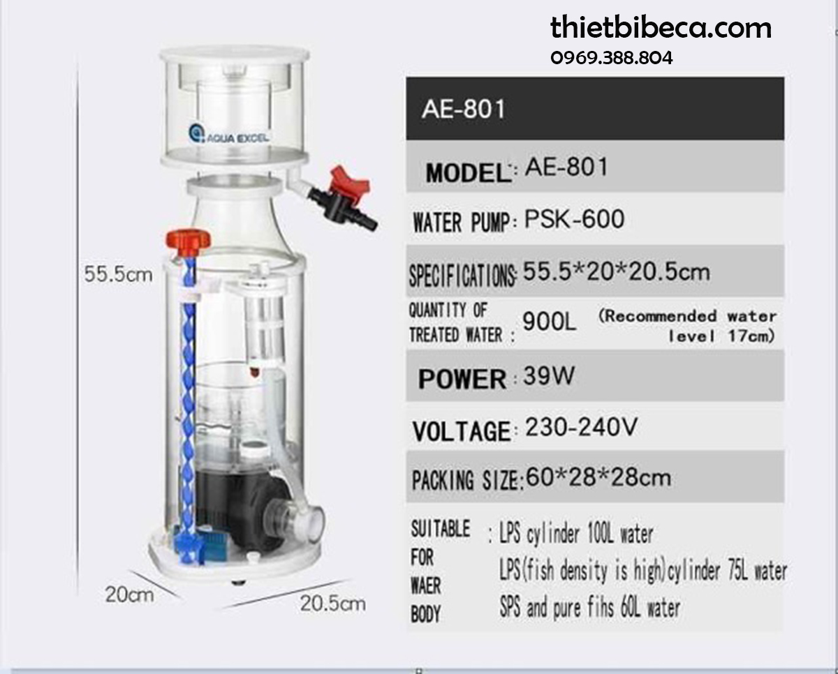 Máy tách bọt Aqua Excel AE 801 Protein Skimmer