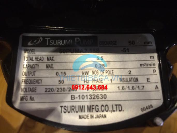 Bơm hồ Koi Tsurumi 15m3/h 150w