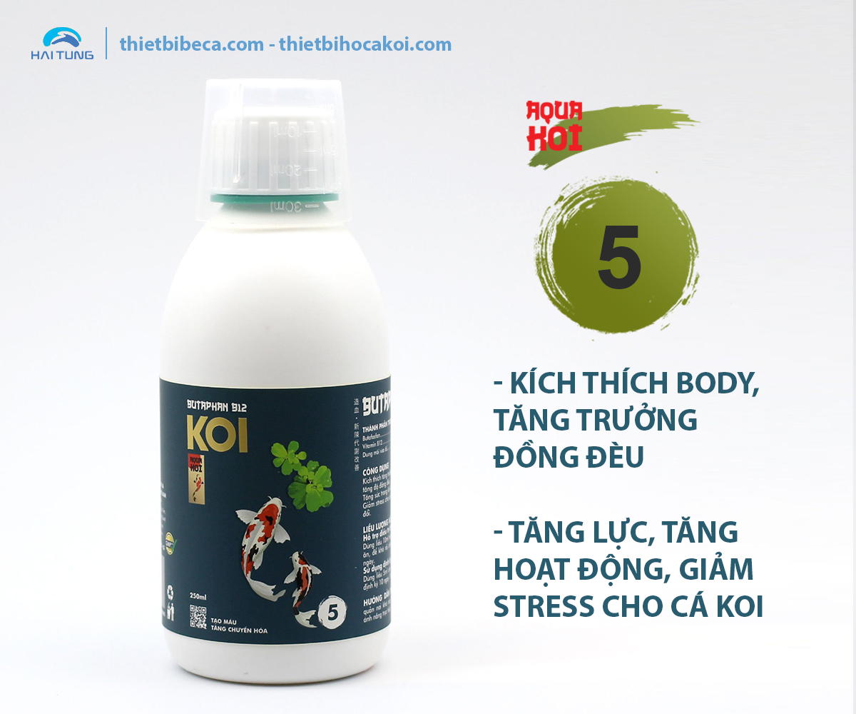 Số 5 Kích thích tăng trưởng, tăng lực, giảm Stress cá Koi BUTAPHAN B12 (AquaKoi)