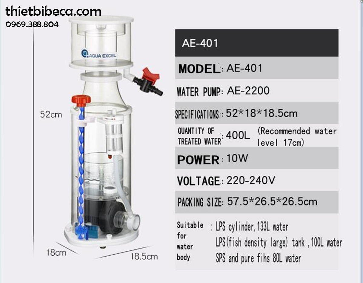 Máy tách bọt Aqua Excel AE 401 Protein Skimmer