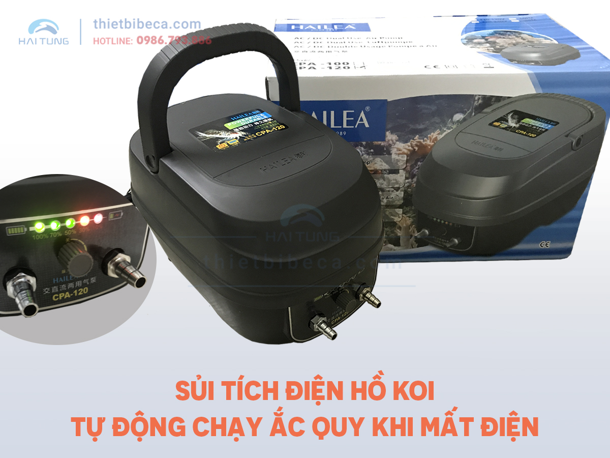 Máy Sủi Khí, Sục Khí Tích Điện Hồ Koi Hailea CPA 100